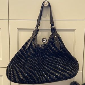 Cole Haan black leather/suede basket weave purse